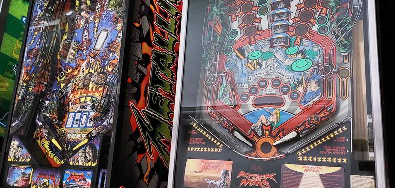 pinball playfield with and without glass